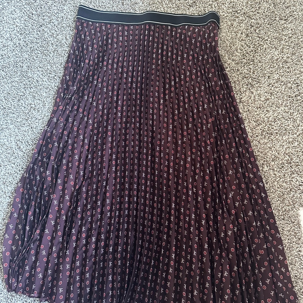 LOFT Burgundy Patterned Midi Skirt